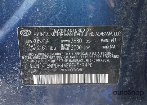 2015 Hyundai Elantra Se z USA, uszkodzony, nr VIN 5NPDH4AE6FH547426